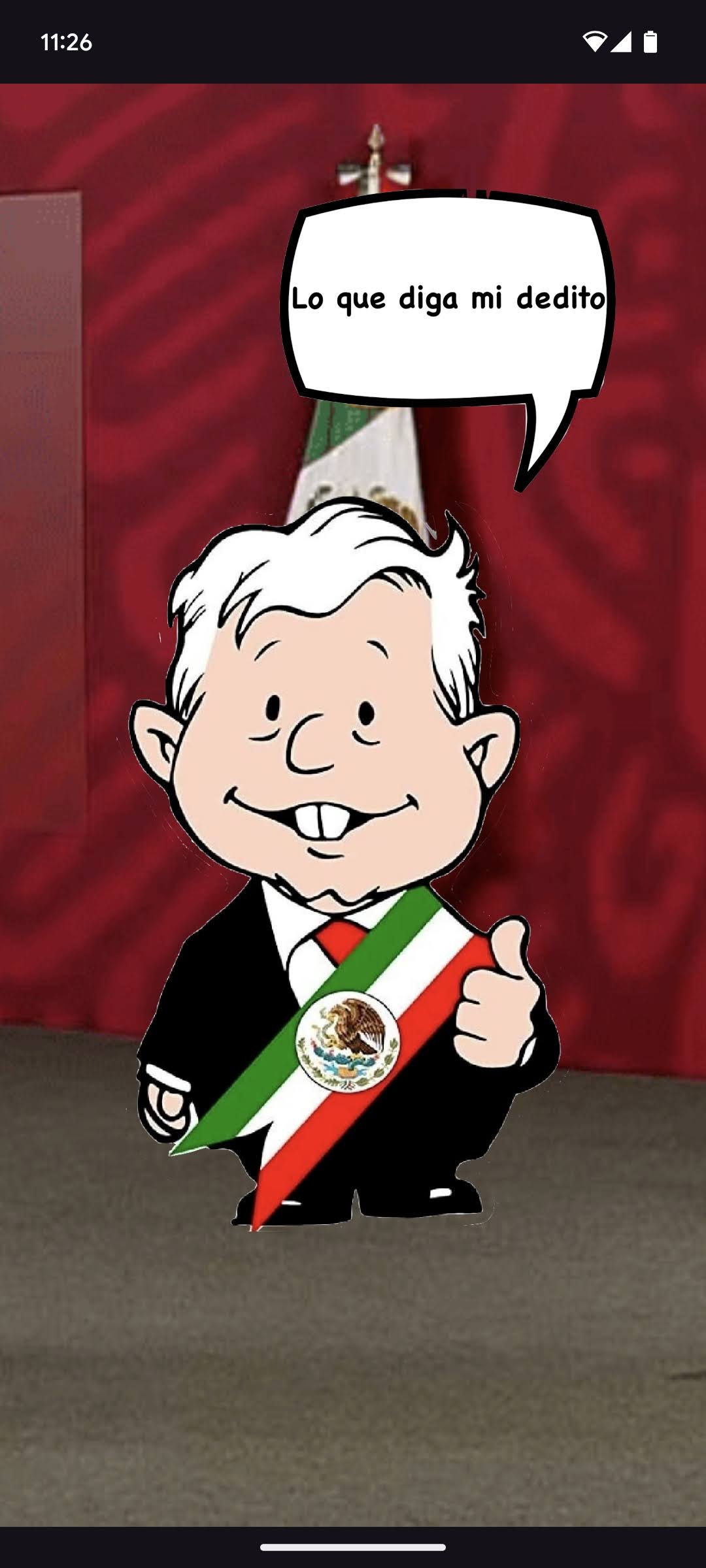 Captura de Pantalla App Amlito Diciendo la frase "Lo que diga mi dedito"